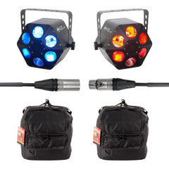 2x ADJ Quad Phase HP LED Light inc. Carry Bags and DMX Cable (Bundle)