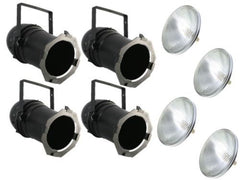 4x PAR64 Long Nose Can inc. Lamps (1000w Black)
