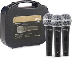 Stagg SDM50-3 - Set of 3 Metal Heavy Duty Dynamic Vocal Microphones