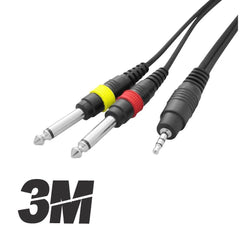 Roar Laptop iPad PC Cable 3.5mm Mini Jack to 2 x 1/4" Large Jack 3.0M Lead