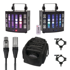2x QTX Surge 4-in-1 LED & Laser Effect inc. Remote, Clamps, Cable and Carry Bag