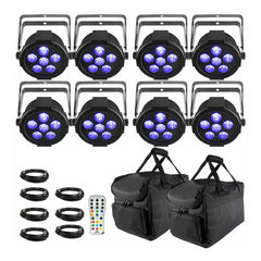 8x Chauvet DJ SLIMPAR H6 USB inc Remote and Carry Bags