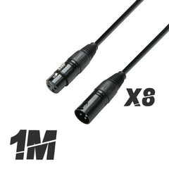8x Roar 1M Câble DMX XLR Femelle - XLR Mâle Noir 110 Ohm 100cm