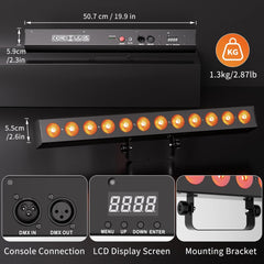 Thor LED Light Bar Battery 12 x 10W LED RGBAUV Hex DMX