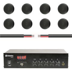 Adastra DM40 Mixer inc 8x Black Ceiling Speaker + 100m Cable PA Sound System