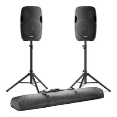 2x Gemini AS-12BLU tragbarer aktiver PA-Sound-Lautsprecher 3000W inkl. Ständer und Tragetasche