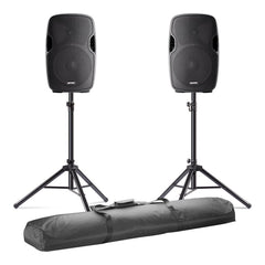 2x Gemini AS-12BLU Portable Active PA Sound Speaker 3000W inc Stands & Carry Bag