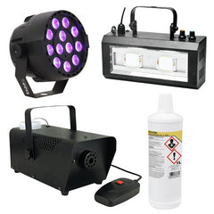 Halloween-Party-Paket 2 – 400-W-Rauchmaschine inkl. Flüssigkeit, UV-Licht und Stroboskoplicht