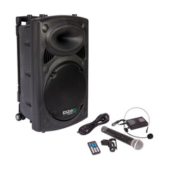Système de sonorisation Bluetooth portable alimenté par batterie Ibiza Sound avec micros sans fil