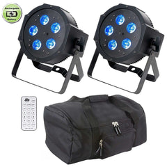 2 x American DJ Mega Q Plus GO Battery Powered Uplighter PAR 64 DMX Lighting