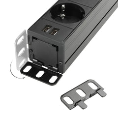 Adam Hall 87471 USB 19" 1U Mains Power Strip with Dual 8 Sockets +2 USB Ports