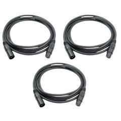 3x Roar 30M DMX Cable XLR Female - XLR Male Black 110 Ohm 3000cm