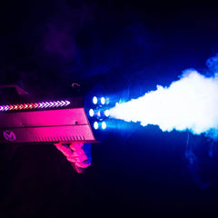 2x Mac Mah Fog Blaster 1500 RGB Handheld Portable 1500W Smoke Machine inc 5L Fluid