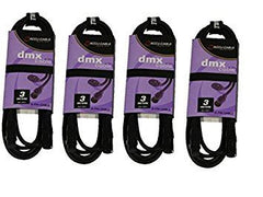 4x Accu-Cable 3M 5 Pin Black DMX Lighting Cable Lead XLR