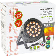4x IBIZA THINPAR-18X1RGB Extra Flat PAR Projector – 18 x 1W RGB LED