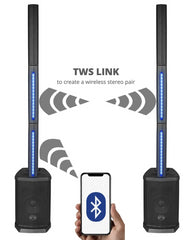2x Wharfedale IS-48 Bluetooth Stereo Link Säulen-PA-Lautsprecher inkl. LED-Leuchten Disco Karaoke DJ
