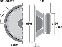 Monacor SPH-300TC HiFi Subwoofer Twin Coil 12" 2 x 120W 2 x 8Ohm
