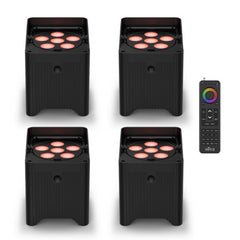 4x Chauvet DJ Freedom Par T6 Battery Wireless LED Uplighter & RFC-XL Remote Control
