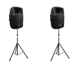 2x Omnitronic VFM-212 12" Active PA Speakers inc. Stands