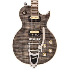 Vintage V100 Guitar - Black Flamed Maple With Bigsby