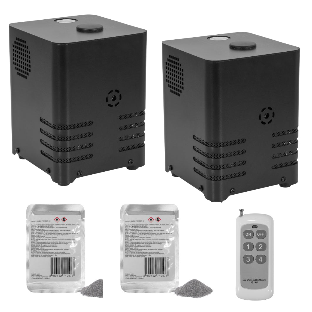 2x Ghost Nova Spark 500W Cold-Spark FX Machine inc remote & 50g powder ...