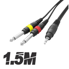3x Roar Laptop iPad PC Cable 3.5mm Mini Jack to 2 x 1/4" Large Jack 1.5M Lead