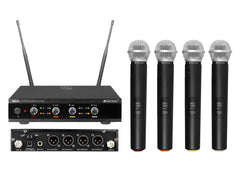 Système de micro sans fil OMNITRONIC UHF-E4, micro radio portatif quadruple 4 canaux