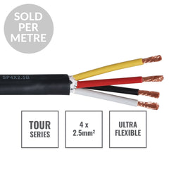 Câble haut-parleur eLumen8 TOUR 4 cœurs 4 x 2,5 mm2 SP4X2,5B, longueur coupée noir