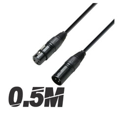 Roar 0.5M DMX Cable XLR Female - XLR Male Black 110 Ohm 50cm