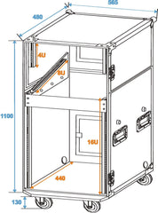 Roadinger Flightcase Pro 16U + 10U Mixer Rack Case PA Sound System avec table de bureau