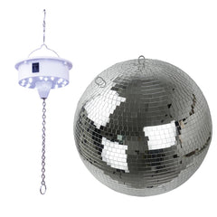 FXLAB Moteur de boule à facettes à batterie blanc avec lumière LED + boule à facettes de 200 mm livrée avec télécommande
