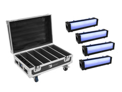 4x Eurolite AKKU Bar-6 6 x 8W RGBW LED Tiltable Batten Mood Lighting Battery + Case