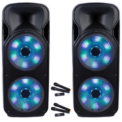 2x Roar RS-2000 Bluetooth TWS PA Speaker 4000W inc Dual Wireless Microphones