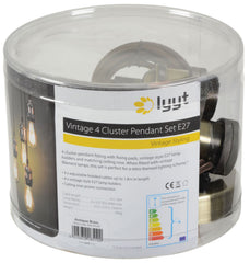 lyyt Quad E27 Pendant Cord Set Antique Brass