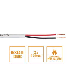 eLumen8 INSTALL LSZH 2 Core 2 x 0.75mm2 Speaker Cable SP2X0.75W, 50m Drum White