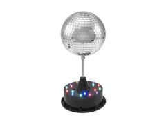Eurolite LED-Spiegelkugel, 13 cm, inkl. drehbarem Sockel und LED-Licht, Disco-Party-Beleuchtung