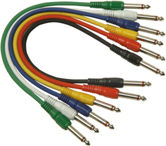 Soundlab Coloured 6.35mm 1/4" Jack Plug to Jack Plug Screened Patch Leads Pack of 6