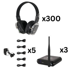 W Audio Silent Disco Kit - 300 Headphones + 3 Transmitters Works With Any Tablet / Laptop