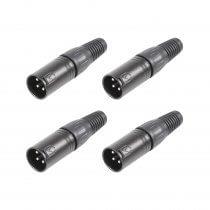 4x Pulse XLR Plug 3 Pin Black Connectors