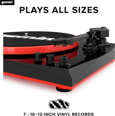 Gemini TT-900BW Stereo Turntable System With Speakers Red