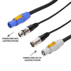 Câble DMX LEDJ 1,5 m Combi PowerCON et XLR 5 broches mâle - femelle