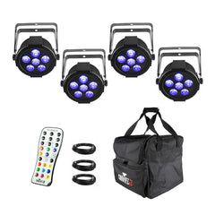4x Chauvet DJ SLIMPAR H6 USB inc Remote and Carry Bag