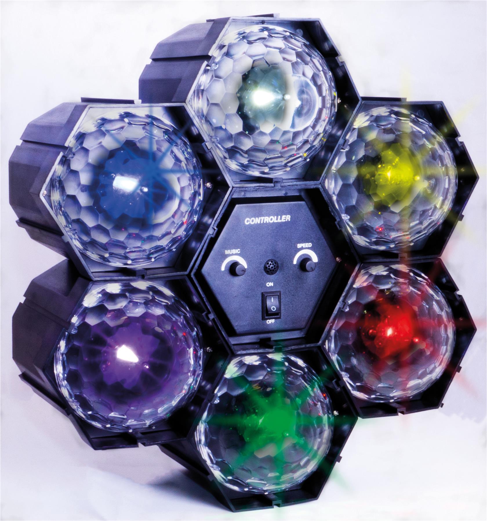 FX Lab 6 Way Multi-Coloured LED Crystal Effect Disco/Party Pod Light ...