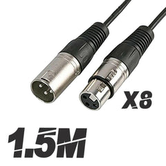 8x Roar 1.5M Câble Micro XLR Femelle - XLR Mâle Noir 150cm