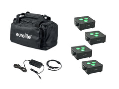 EUROLITE Set 4x AKKU IP Flat Light 3 bk + Charger + Soft-Bag