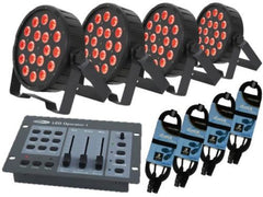 4 x QTX LED TRI PAR 56 PACKAGE INC LEADS & DESK UPLIGHTER LIGHTING DISCO STAGE