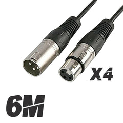4x Roar 6M Mikrofonkabel XLR weiblich - XLR männlich schwarz 600cm