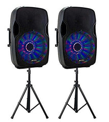 2 x Gemini AS-15BLU-LT Active Speaker with 15â€ Woofer Bluetooth & Stands