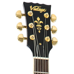 Vintage V100 Guitar 2w90 - Gold Hardware - Gloss Black