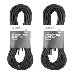 2x Chord Female to Male XLR Extension Cable (12m)
